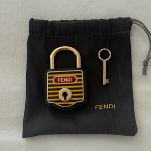 Fendi Black, Yellow and Gold Striped Padlock Charm with Key